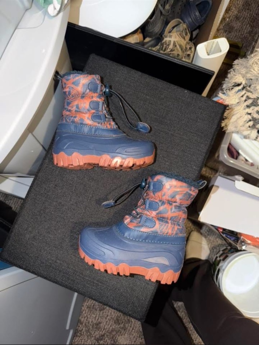 Kids Navy and Orange Winter Boots